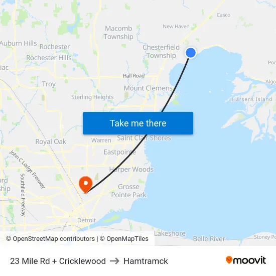 23 Mile Rd + Cricklewood to Hamtramck map