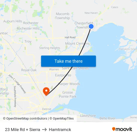 23 Mile & Sierra to Hamtramck map