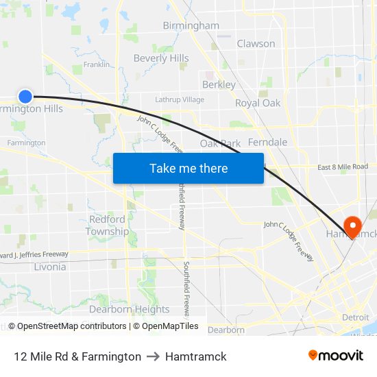 12 Mile Rd & Farmington to Hamtramck map