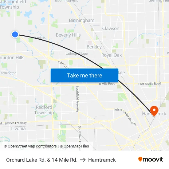 Orchard Lake @ 14 Mile to Hamtramck map