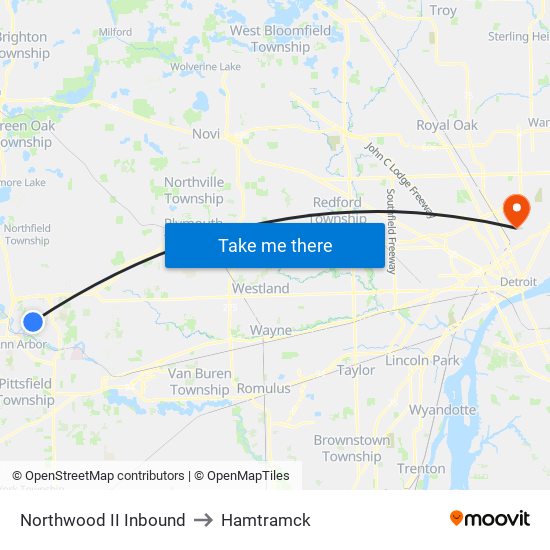 Northwood II Inbound to Hamtramck map