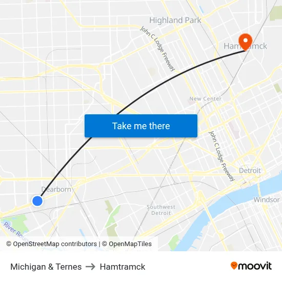Michigan & Ternes to Hamtramck map