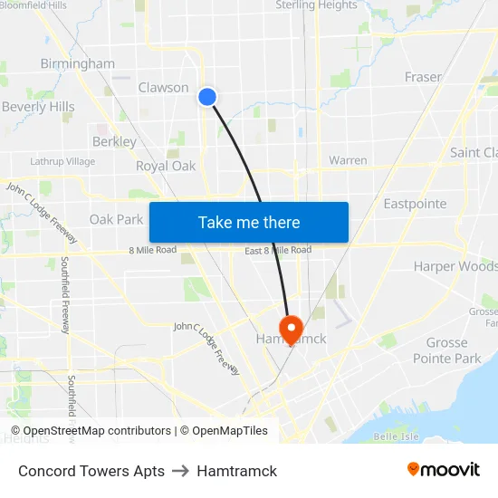 Concord Towers Apartments to Hamtramck map
