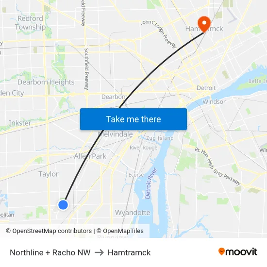 Northline & Racho NW to Hamtramck map