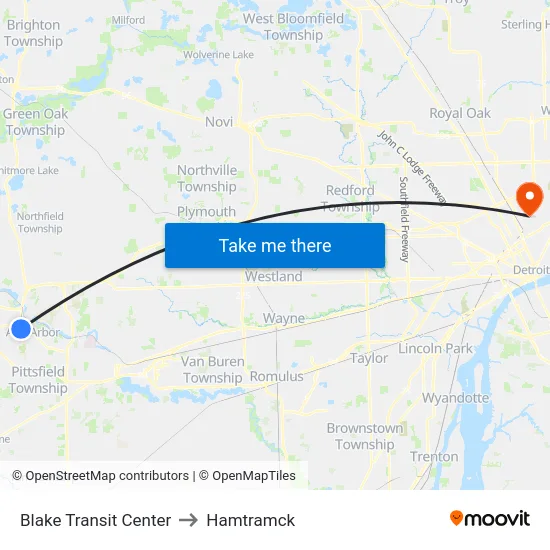 Blake Transit Center to Hamtramck map