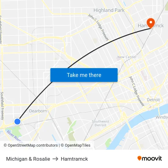 Michigan & Rosalie to Hamtramck map