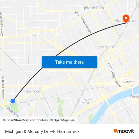 Michigan & Mercury Dr to Hamtramck map