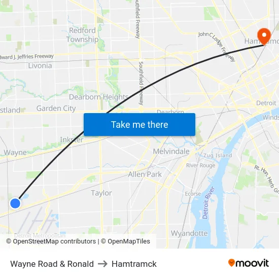 Wayne Road & Ronald to Hamtramck map