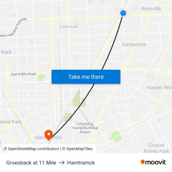 Groesback & 11 Mile to Hamtramck map