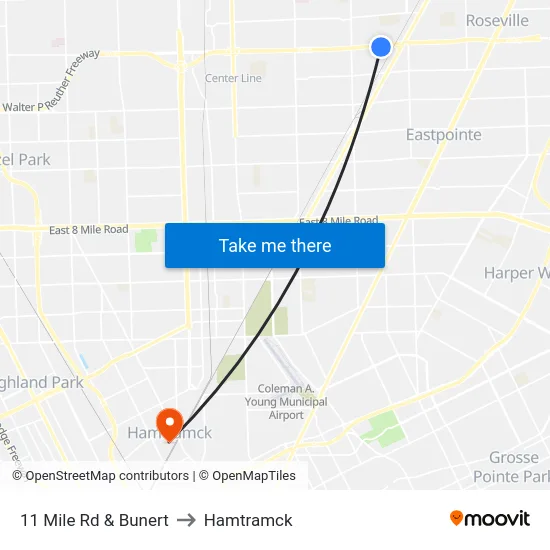 11 Mile Rd & Bunert to Hamtramck map