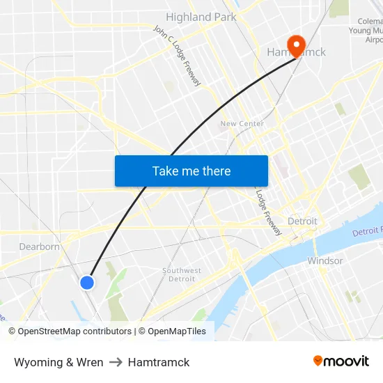 Wyoming & Wren to Hamtramck map