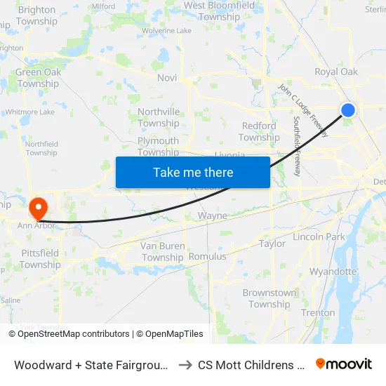 Woodward + State Fairgrounds Pickup to CS Mott Childrens Hospital map