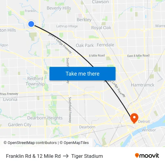 Franklin @ 12 Mile to Tiger Stadium map