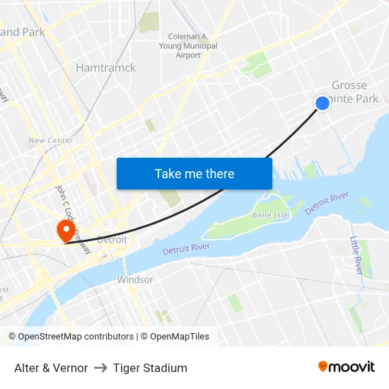 Alter & Vernor to Tiger Stadium map