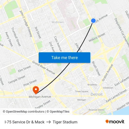 I-75 Service Dr & Mack to Tiger Stadium map