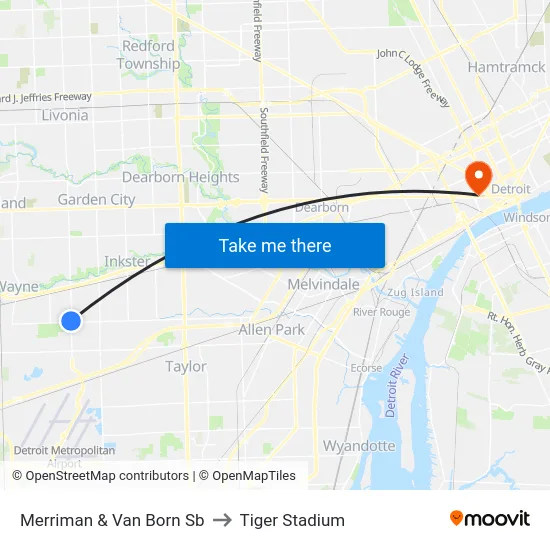 Merriman & Van Born Sb to Tiger Stadium map