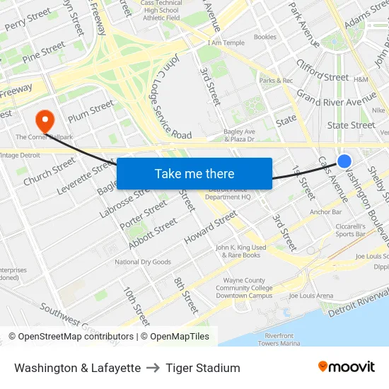 Washington & Lafayette to Tiger Stadium map