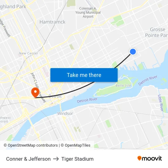 Conner & Jefferson to Tiger Stadium map