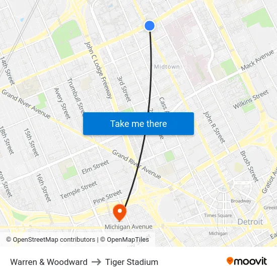 Warren & Woodward to Tiger Stadium map