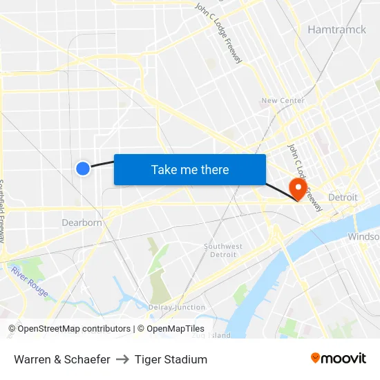 Warren & Schaefer to Tiger Stadium map