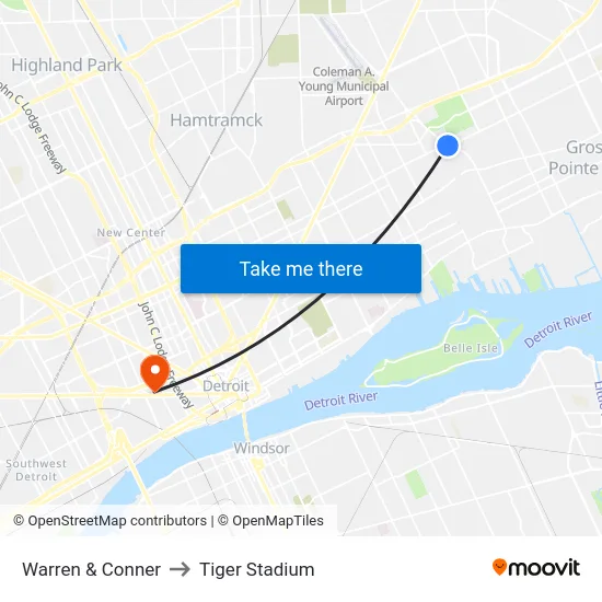 Warren & Conner to Tiger Stadium map