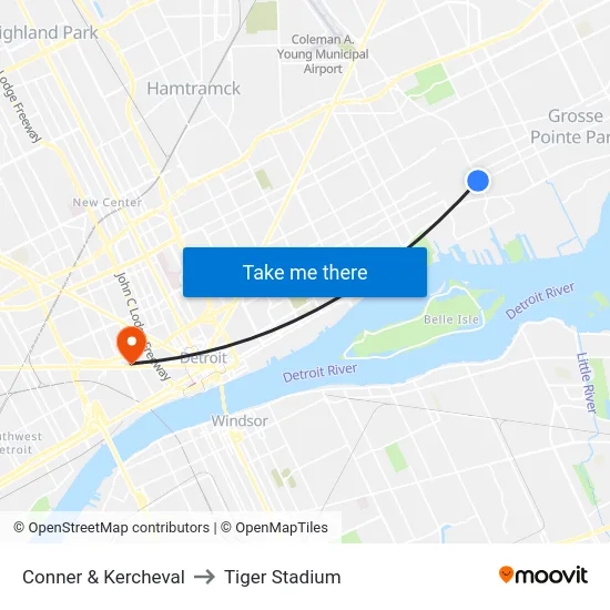 Conner & Kercheval to Tiger Stadium map