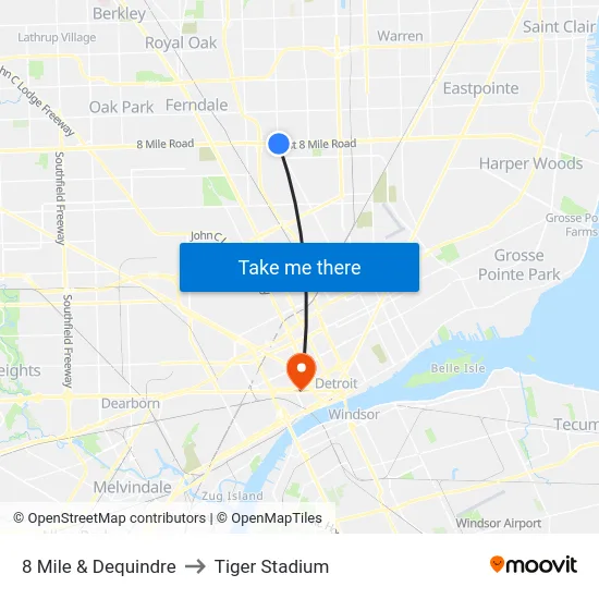 8 Mile & Dequindre to Tiger Stadium map