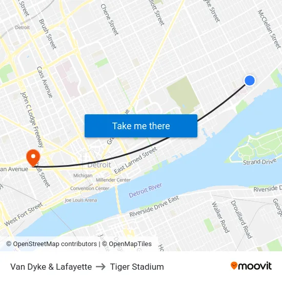 Van Dyke & Lafayette to Tiger Stadium map