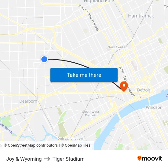 Joy & Wyoming to Tiger Stadium map