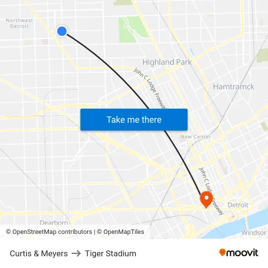 Curtis & Meyers to Tiger Stadium map