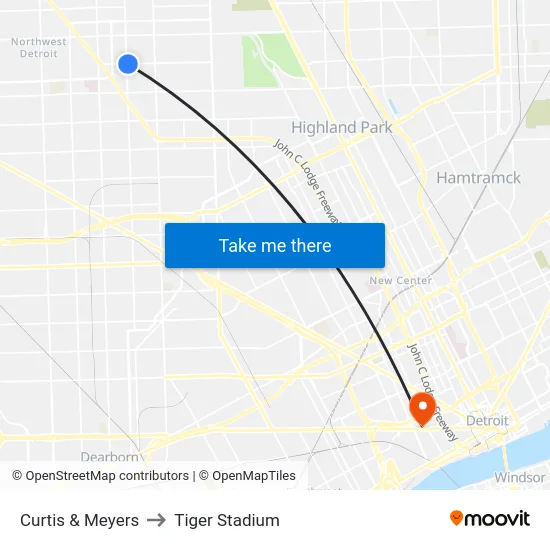 Curtis & Meyers to Tiger Stadium map