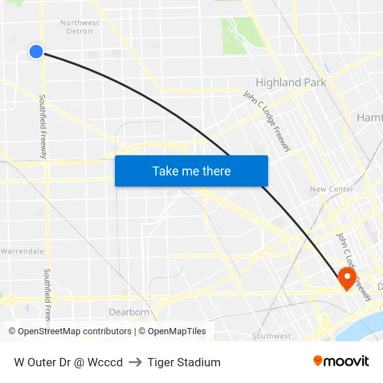 W Outer Dr @ Wcccd to Tiger Stadium map