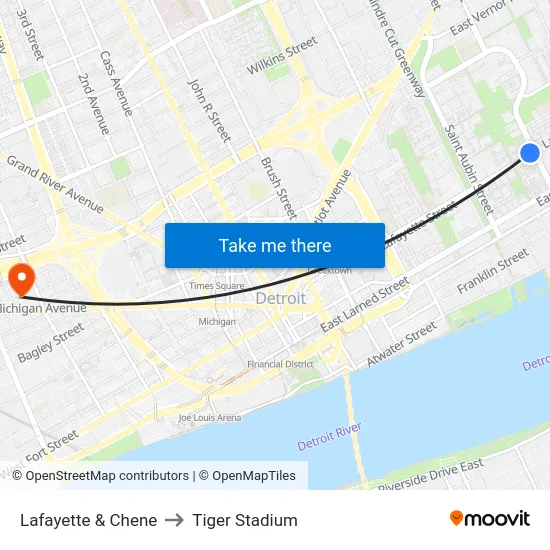 Lafayette & Chene to Tiger Stadium map