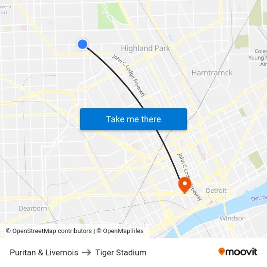 Puritan & Livernois to Tiger Stadium map