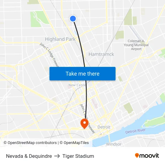 Nevada & Dequindre to Tiger Stadium map