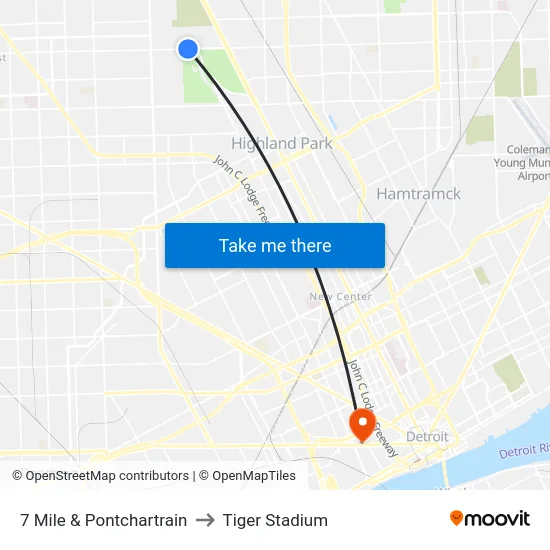 7 Mile & Pontchartrain to Tiger Stadium map
