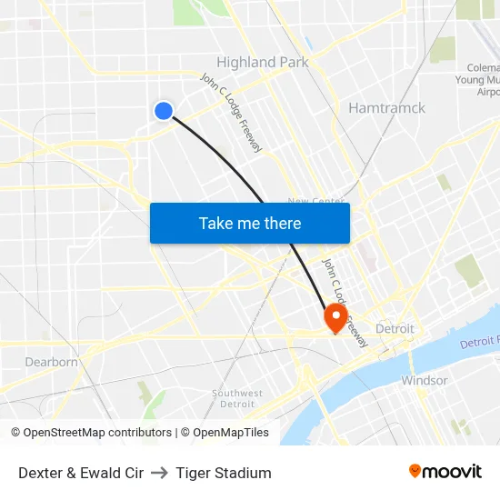 Dexter & Ewald Cir to Tiger Stadium map