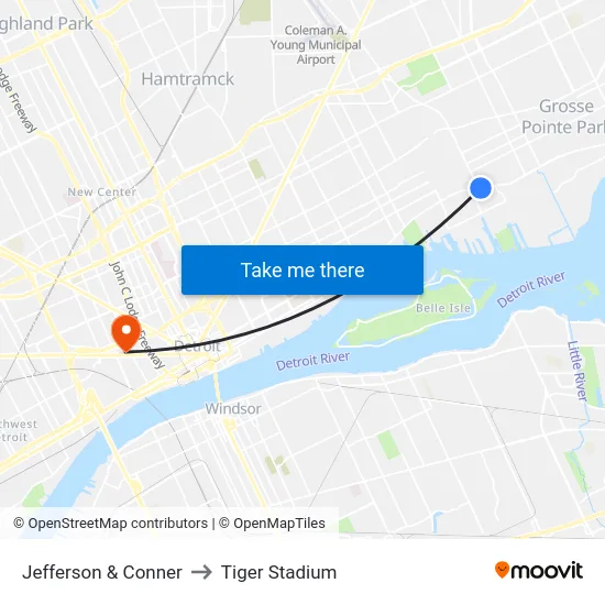 Jefferson & Conner to Tiger Stadium map