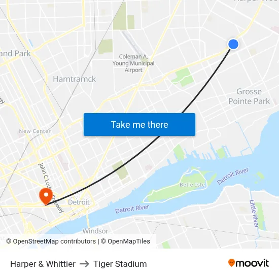 Harper & Whittier to Tiger Stadium map