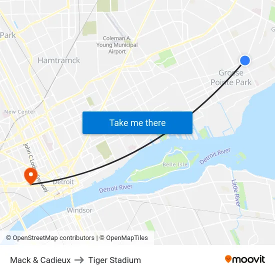 Mack & Cadieux to Tiger Stadium map