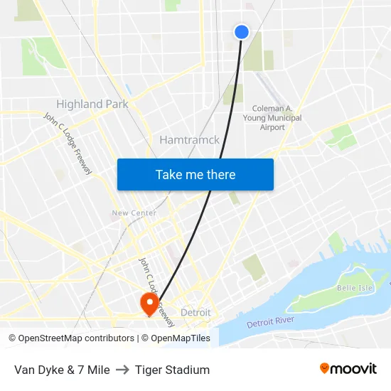 Van Dyke & 7 Mile to Tiger Stadium map