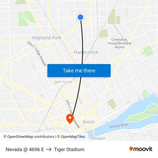 Nevada @ 4696 E to Tiger Stadium map