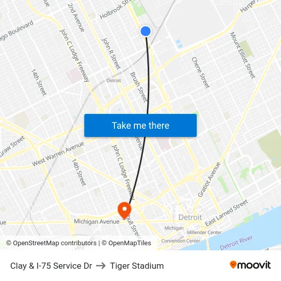 Clay & I-75 Service Dr to Tiger Stadium map