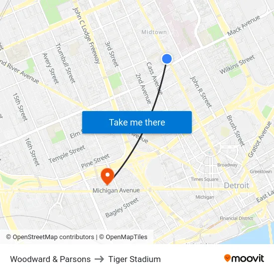 Woodward & Parsons to Tiger Stadium map