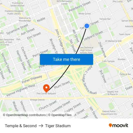Temple & Second to Tiger Stadium map
