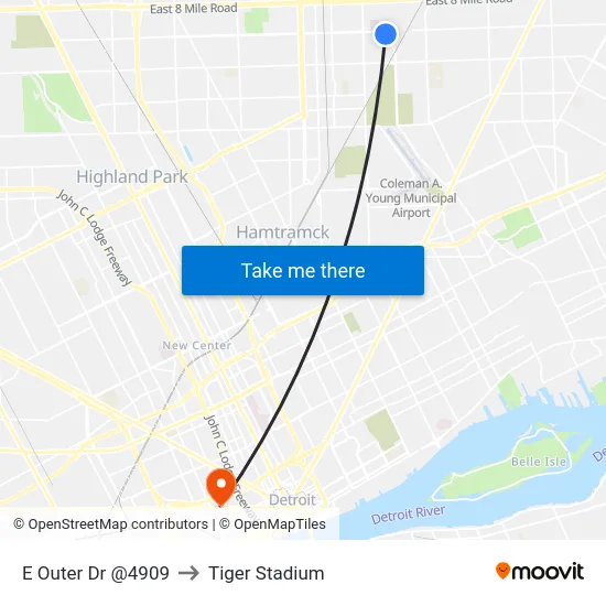 E Outer Dr @4909 to Tiger Stadium map