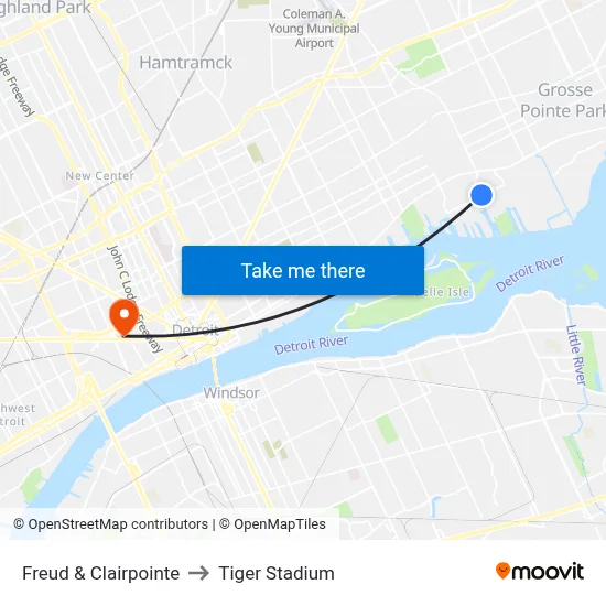 Freud & Clairpointe to Tiger Stadium map