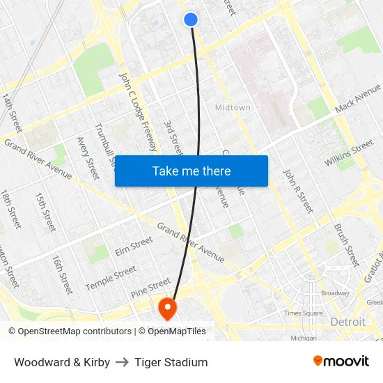 Woodward & Kirby to Tiger Stadium map