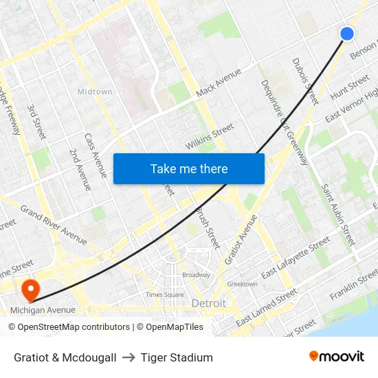 Gratiot & Mcdougall to Tiger Stadium map