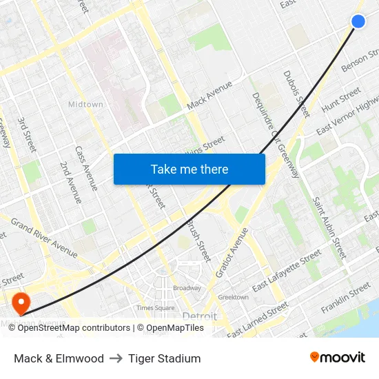 Mack & Elmwood to Tiger Stadium map